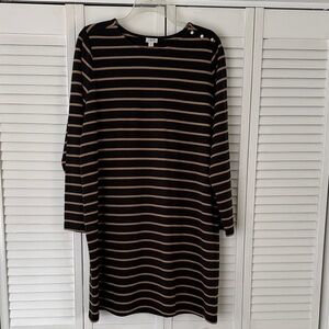 J Crew Black and Tan Striped Long Sleeve Dress
